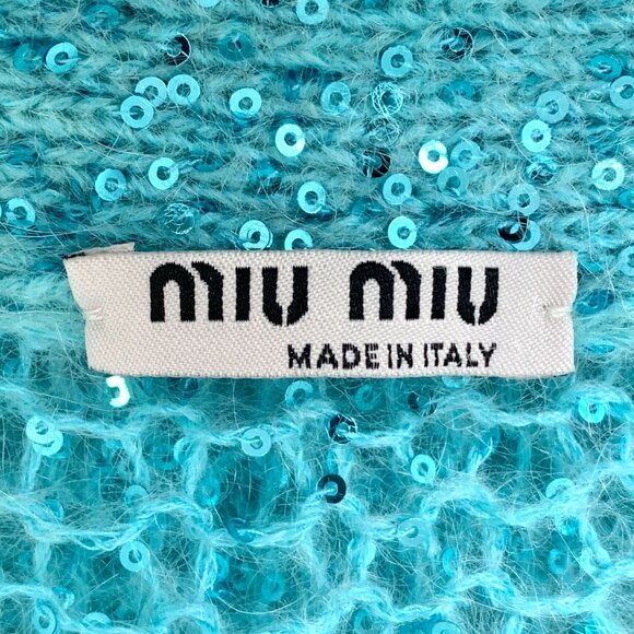 Miu Miu Blue Sequined Mohair Blend V-Neck Button-Up Cardigan Sweater Size S Made - Picture 5 of 8